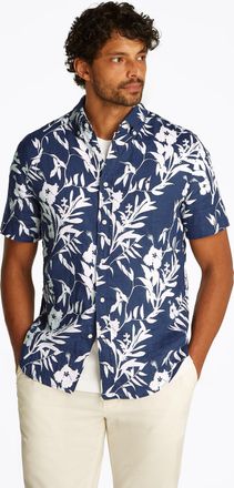 Tommy Hilfiger Leinenhemd TOMMY HILFIGER LINEN TROPICAL PRT SS Regular Fit SHIRT, Herren, Gr. XXL, N-Gr, beige (night sky, ivory silk), Web, Obermaterial: 100% Leine