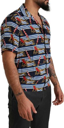 Dolce & Gabbana Mens Multicolor Beach Chair Short Sleeves Shirt Silk