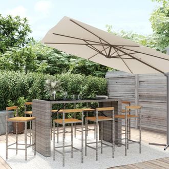 vidaXL Mesa Bar Y Taburetes Jard&iacute;n 9 Pzas Madera Acacia Rat&aacute;n Pe Gris Vidaxl