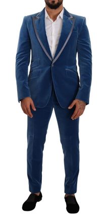 Dolce & Gabbana Mens Velvet Suit Slim Fit - Blue - Size EU 48 (Mens)