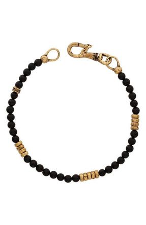 John Varvatos Mens Simit Beaded Onyx & Brass Bracelet at Nordstrom, Size 8.25
