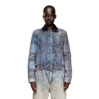 Diesel Denim jacket in graphic boucl&eacute; denim - Denim Jackets - Woman - Blue