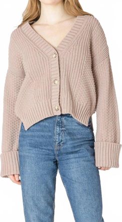 Dex Clothing Cuffed Sleeve Textured Cardigan In Taupe