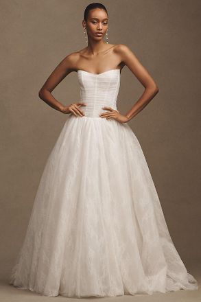 Jenny Yoo Jenny by Jenny Yoo Miriam Strapless Tulle Basque-Waist Ball-Skirt Wedding Gown