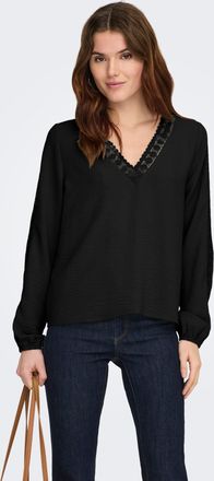 Only Langarmbluse ONLY ONLGREGOR METTE LS LACE TOP WVN, Damen, Gr. XL, schwarz, Web, Obermaterial: 100% Polyester, unifarben, regular fit normal, V-Ausschn