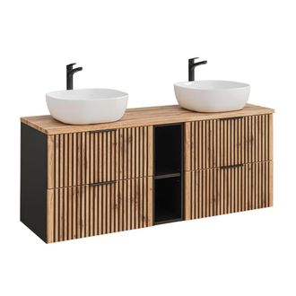 Petits Meubles Mueble lavabo 2 nichos estratificado marr&oacute;n negro
