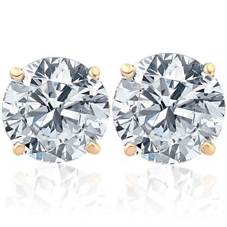 Pompeii3 2 Ct TW Real Diamond Studs With Screw Backs in 14k White or Yellow Gold