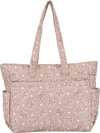 Generic Women Floral Cotton-Padded Tote Shoulder Bag Large Capacity Daily (Khaki Bear) (style2)