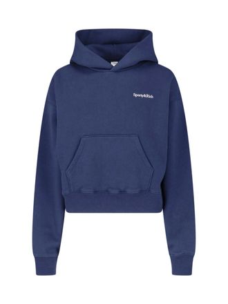 Sporty & Rich Deep Blue Cropped Cotton-Blend Hoodie