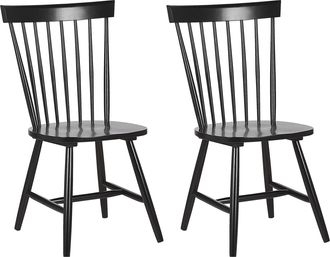 Beliani Conjunto De 2 Sillas De Comedor De Madera De Caucho R&uacute;stico Vintage Alto Con Respaldo Pintado Sala De Estar Negro Burges