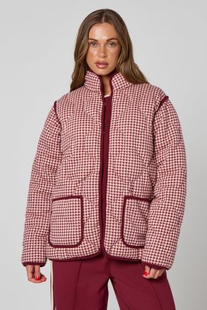 Urban Bliss Womens Gingham Quilted Coat - Burgundy - Size 8 UK