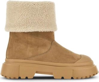 Hogan H619 Enkelboot met imitatiebont - Dames - Winterlaarzen - Bruin - 39 EU - Leer - Schoenen