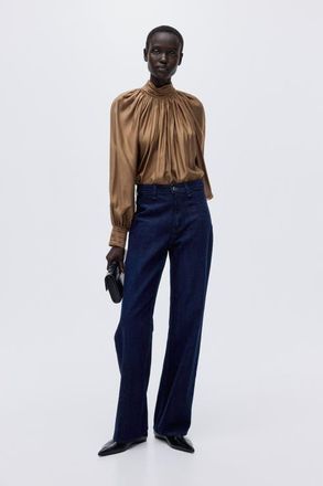 H&M Straight High Jeans in Dark Denim Blue at Nordstrom, Size 12