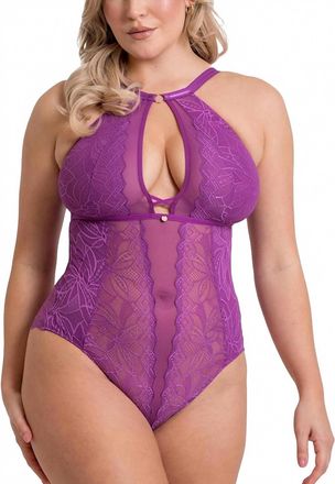Scantilly Opulence Stretch Lace Bodysuit In Mystic Purple