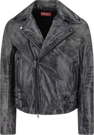 Diesel Black Crackle Leather Biker Jacket