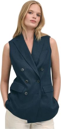 Brooks Brothers Geknoopte Linnen Gilet - Dames - Bodywarmers - Blauw - 3XS - Linnen - Jassen