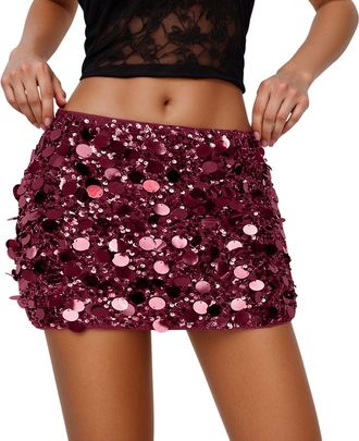 Generic Sequin Skirt for Women Stretchy Bodycon Mini Sparkly Glitter Shiny Skirts Night Out Black Mini Skirt for Party