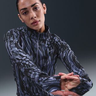 Nike Womens Swift Dri-FIT UV 1/2-Zip Printed Running Top in Blue | HV8921-499