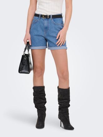Only Jeansshorts ONLY ONLLAURA HW FOLD UP SHORT BOX DNM, Damen, Gr. XL, N-Gr, medium blau denim, Denim/Jeans, Obermaterial: 80% Baumwolle, 19% Polyester, 1