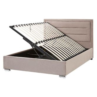 Beliani Beliani - Velvet Storage Bed Ottoman Lift eu Double Size 4ft6 Upholstered Taupe Rouen