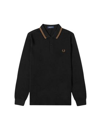 Fred Perry Womens Fred Perry Shaded Stone Twin Tipped Collar Black Long Sleeve Polo Shirt - Size: 10/8