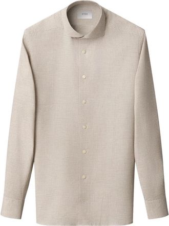 Eton Micro Check Signature Flanellen Overhemd - Heren - Casual Overhemden - Beige - 5XL - Katoen - Overhemden