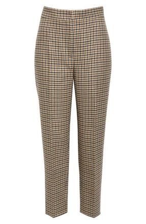 Akris Feryn Houndstooth Shetland Tweed Wool Ankle Pants in Beige/Cognac/Black at Nordstrom, Size 10