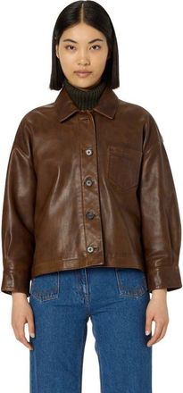 Gerard Darel Nicole Leather Button Front Jacket in Brown at Nordstrom, Size Medium