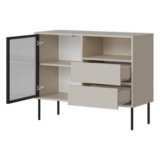 Dmora Aparador Caravino, C&oacute;moda 2 Cajones, 2 Estantes, Apertura Abatible, Deslizante, 100x40x80h Cm Beige