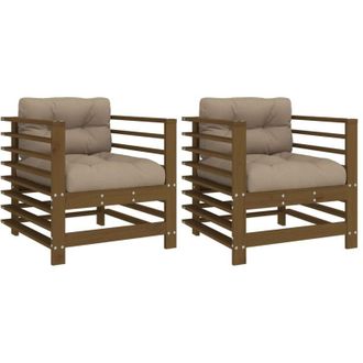 vidaXL Vidaxl - Sillones De Jard&iacute;n Cojines 2 Uds Madera Maciza Pino Marr&oacute;n Miel