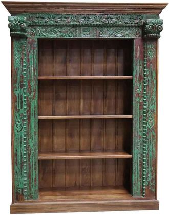 Wanderlust Deco Estanter&iacute;a Libreria De Madera Artesanal Verde 166x53x213h Cm