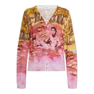 Versace Cardigans, female, Multicolor, Size: 2XS Printed Silk Knit Cardigan