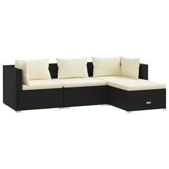 vidaXL Vidaxl - Set De Muebles De Jard&iacute;n 4 Pzas Y Cojines Rat&aacute;n Sint&eacute;tico Negro