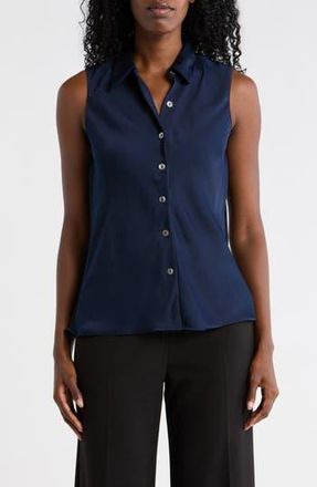 Elie Tahari Sleeveless Button-Up Shirt in Navy at Nordstrom Rack, Size X-Small