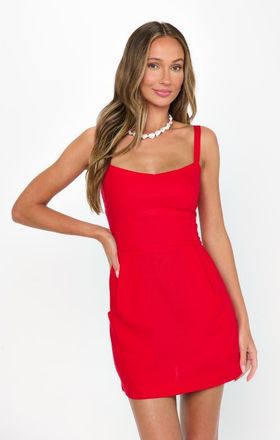 Show me your Mumu Emery Mini Dress in Sundried Tomato Linen at Nordstrom, Size X-Large