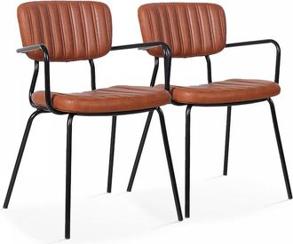 Oviala Oviala - Set di 2 sedie con braccioli in tessuto rivestito marrone scuro
