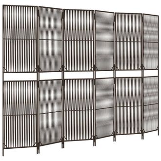 Berkfield Home Room Divider 6 Panels Brown Poly Rattan