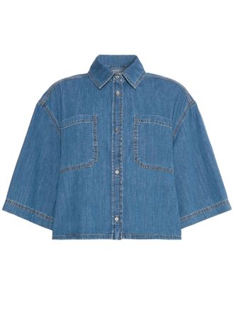 Weekend Cropped Denim Shirt with Boxy Silhouette and Elbow-Length Sleeves