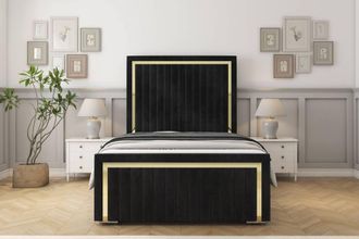 Sloomy Boston Gold Naples Frame-Mattress - 50 Upholstered Headboard in Black | Size: Double
