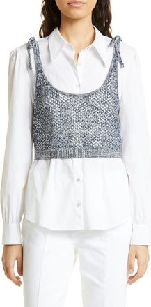 Cinq &agrave; Sept Elodie Tie Strap Open Stitch Crop Sweater Tank in Navy/White at Nordstrom Rack, Size X-Large