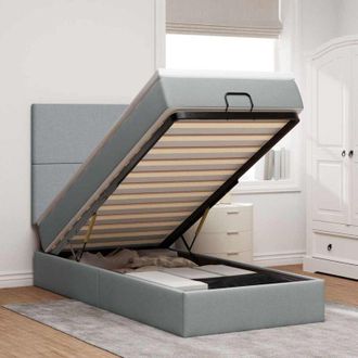 vidaXL Estructura Cama Otomana Con Colch&oacute;n Tela Gris Claro 100x200cm Vidaxl