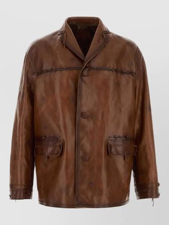 Prada leather jacket stitch detailing front pockets