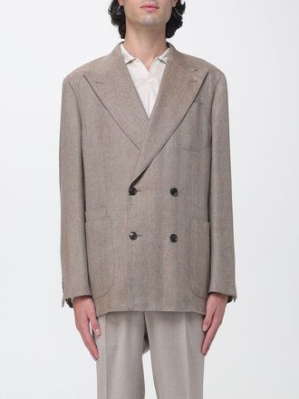Luciano Barbera Double-Breasted Pure Cashmere Blazer with Chevron Pattern