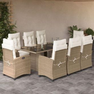 vidaXL Set Comedor De Jard&iacute;n 9 Pzas Con Cojines Rat&aacute;n Sint&eacute;tico Beige Vidaxl
