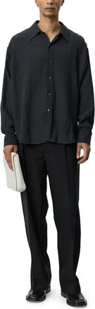 Mfpen Oversized Checkered Shirt With Classic Collar And Textured Fabric