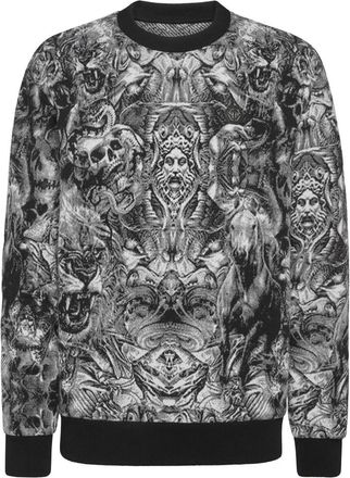Philipp Plein Knit Pullover Round Neck LS Tattoo - Heren - Ronde hals truien - Zwart - 2XL - Katoen - Truien & Vesten