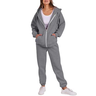 Generic Tracksuit Womens Full Set 2 Piece Outfits Full Zip Long Sleeve Hoodies Jackets with Pockets and Cuff Sweatpants Contrast Color Fall Winter Co Ord Sets