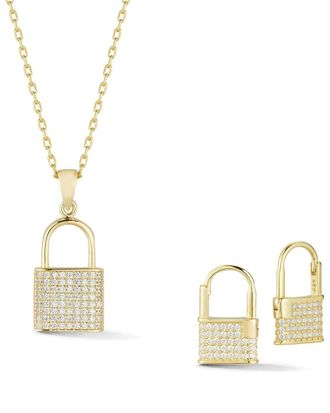 Glaze Jewelry 14K Over Silver Cz Padlock Necklace & Earrings Set