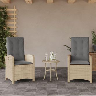 vidaXL Vidaxl - Sillones Reclinables Jard&iacute;n Y Cojines Beige Mix 2 Uds Rat&aacute;n Pe
