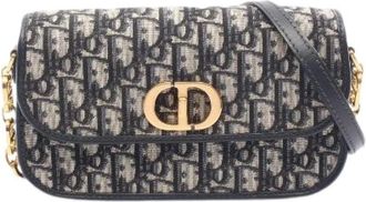 Dior Pre-owned 30 Montaigne Oblique Canvas Leren Schoudertas - Dames - Vintage Schoudertas - Blauw - ONE Size - Leer - Vintage